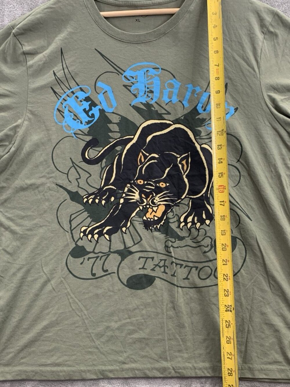 Ed Hardy Shirt Mens XL Green Crouching Panther Tee DEH Tattoo Y2K Streetwear - Picture 2 of 7